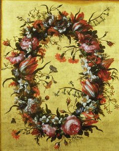 Guirlanda de flores sobre um fundo dourado